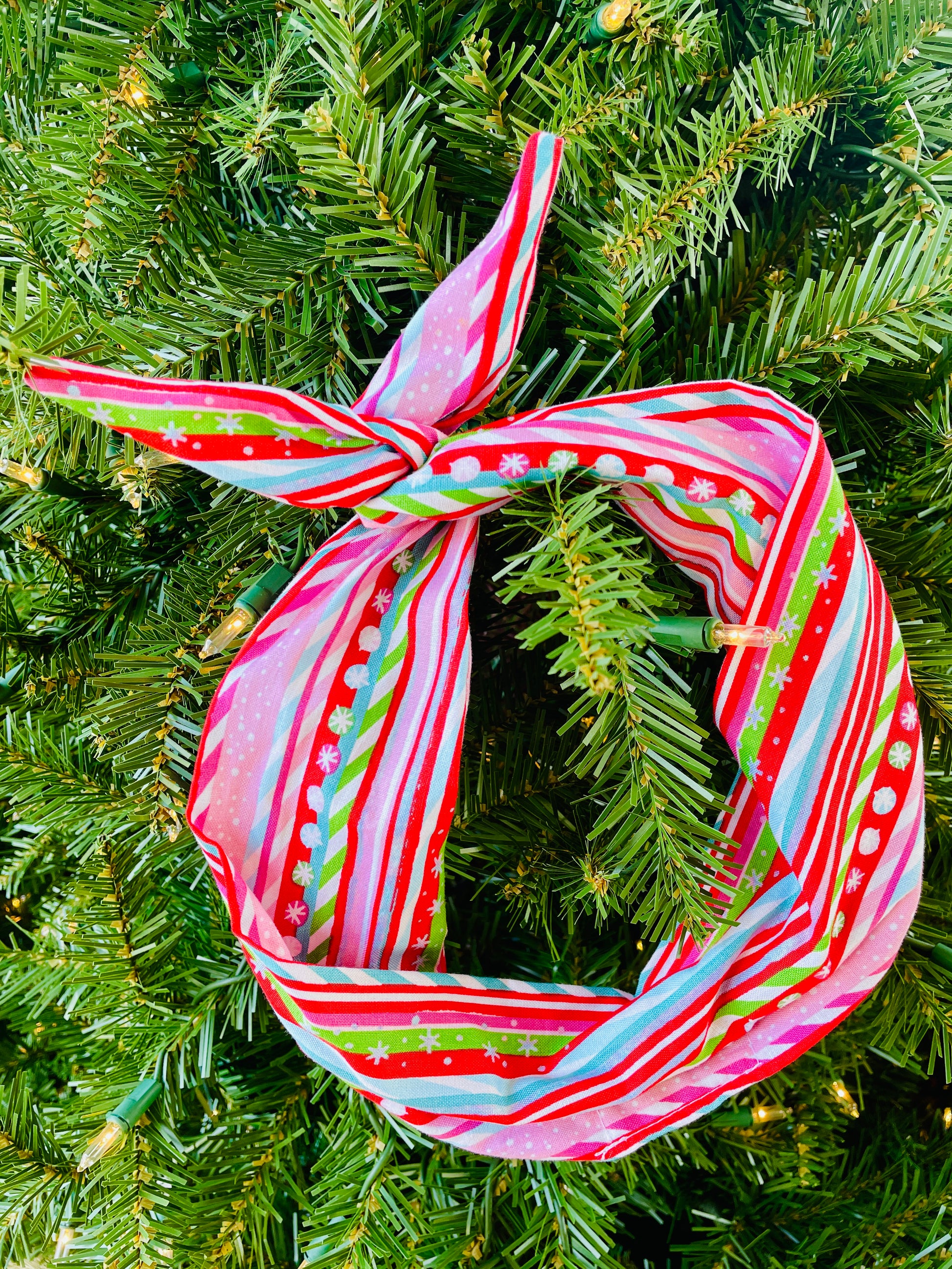 Amanda Bright Designs Candyland Original Tie Headband in pink green turquoise striped colors
