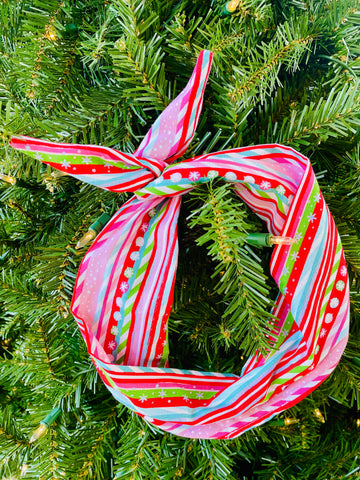 Amanda Bright Designs Candyland Original Tie Headband in pink green turquoise striped colors