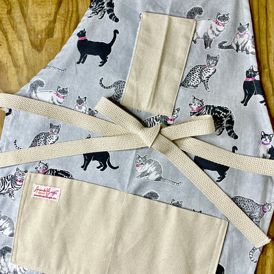 Amanda Bright Designs cat apron Carmen with russian blue black calico persian striped 