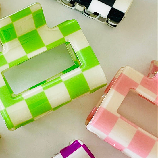 Amanda Bright Designs Set of colorful checkered 2" hair claws