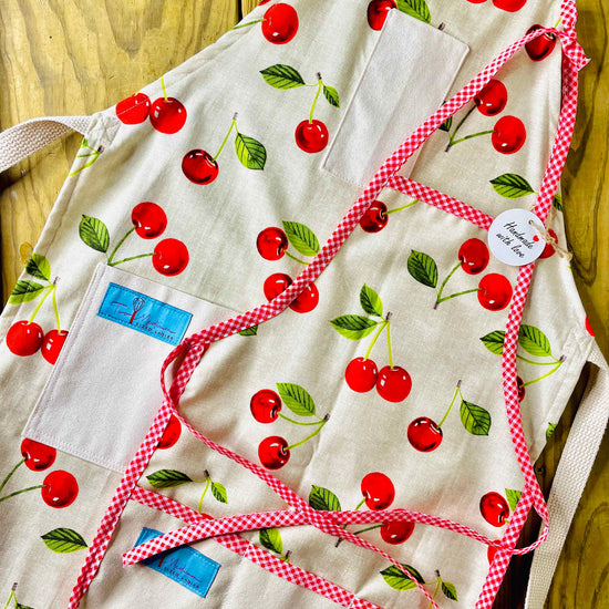 Two Medium Sized Ladies Mommy and me cherie cherries apron matching set fruit garden baking cooking