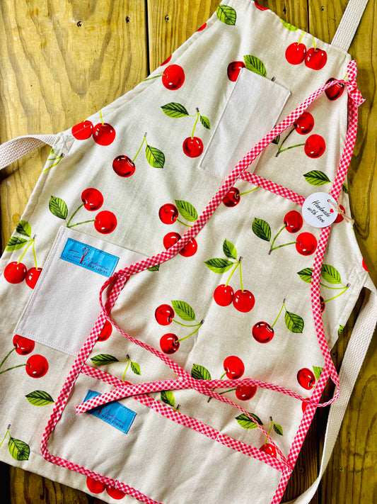 Two Medium Sized Ladies Mommy and me cherie cherries apron matching set fruit garden baking cooking