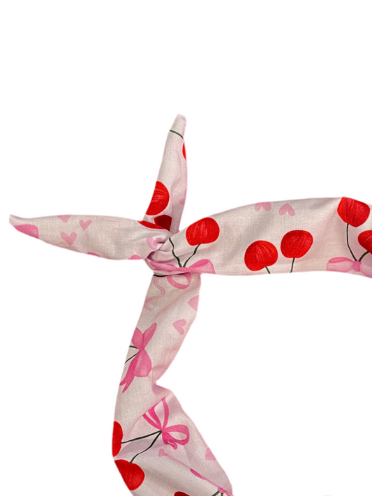 Amanda Bright designs cherries and pink bows tie headband