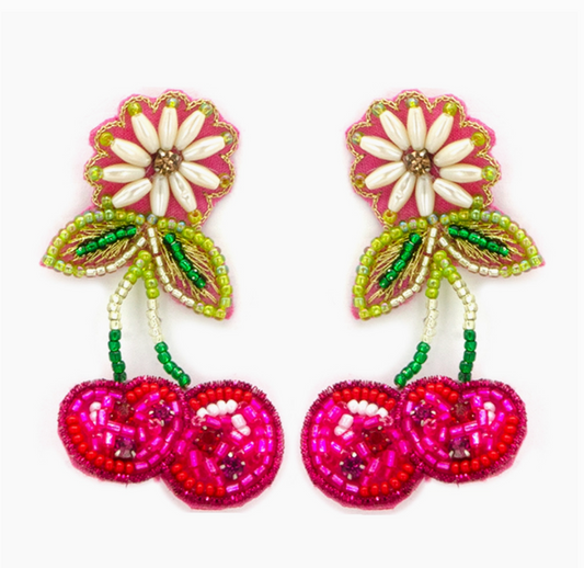 Seed Bead Cherry Earrings