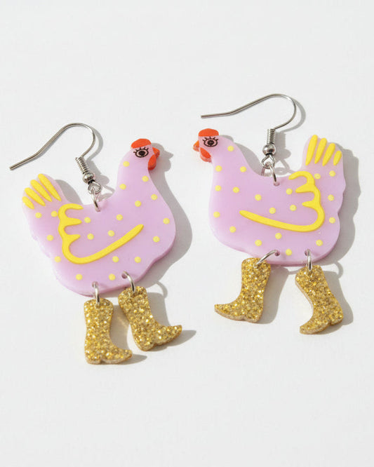 Farm Theme Chicken Cowboy Boot Earrings
