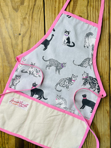 Amanda Bright Designs childrens cat apron animal lover for bake time play time 