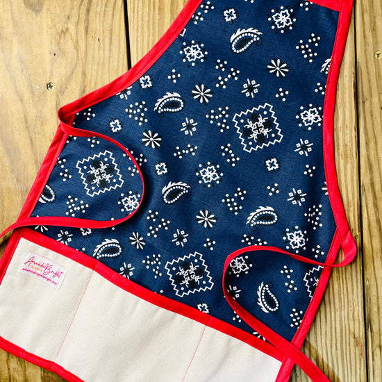 Amanda Bright Designs childrens bandana print apron western cowboy roping style for bake time play time 