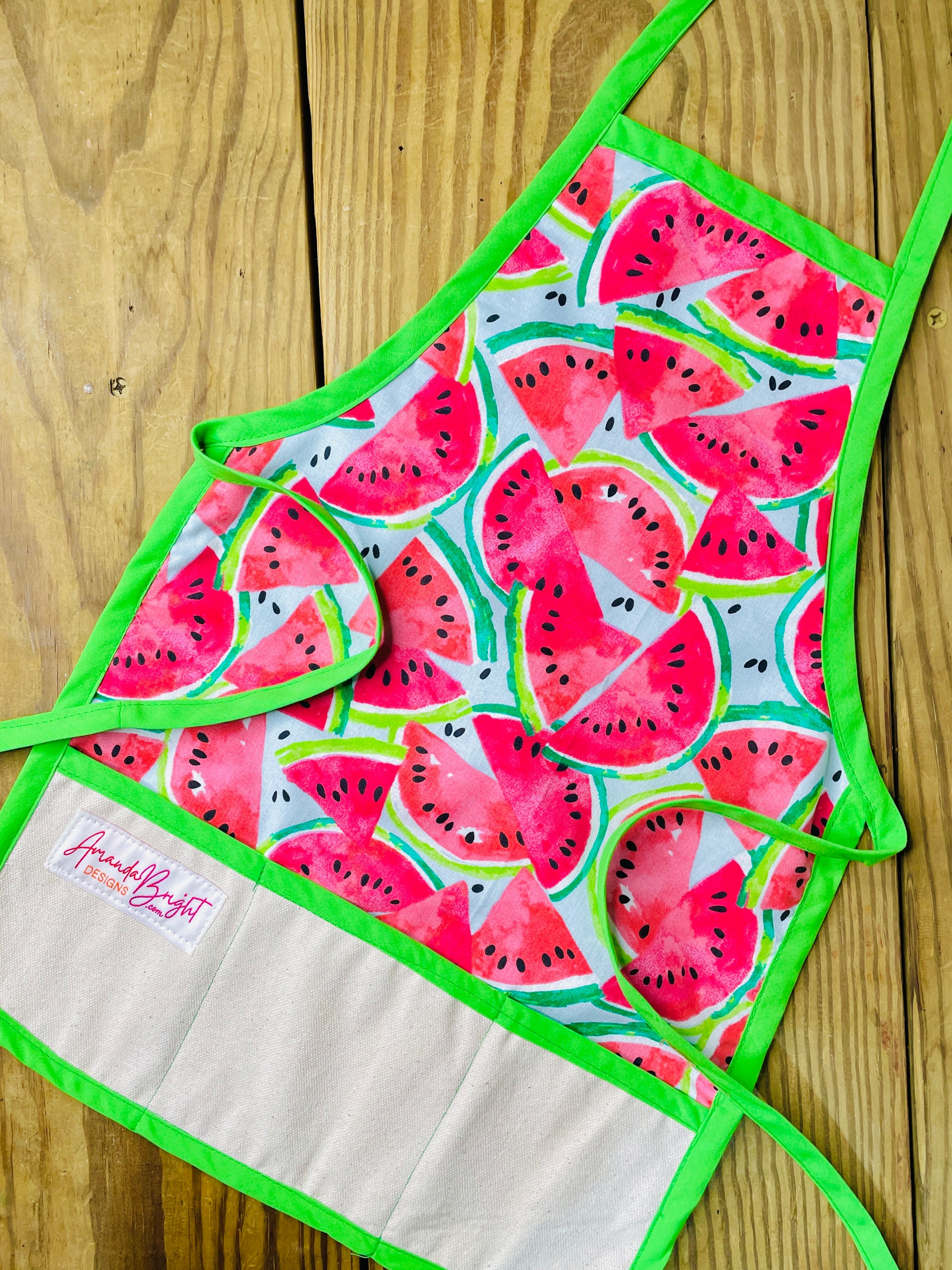 Amanda Bright Designs children's Shelby mini watermelon summer fruit apron for baking cooking art projects painting