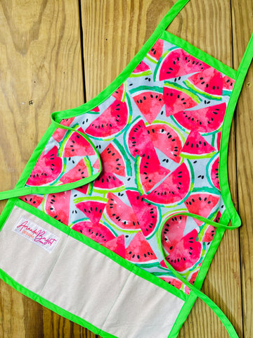 Amanda Bright Designs children's Shelby mini watermelon summer fruit apron for baking cooking art projects painting