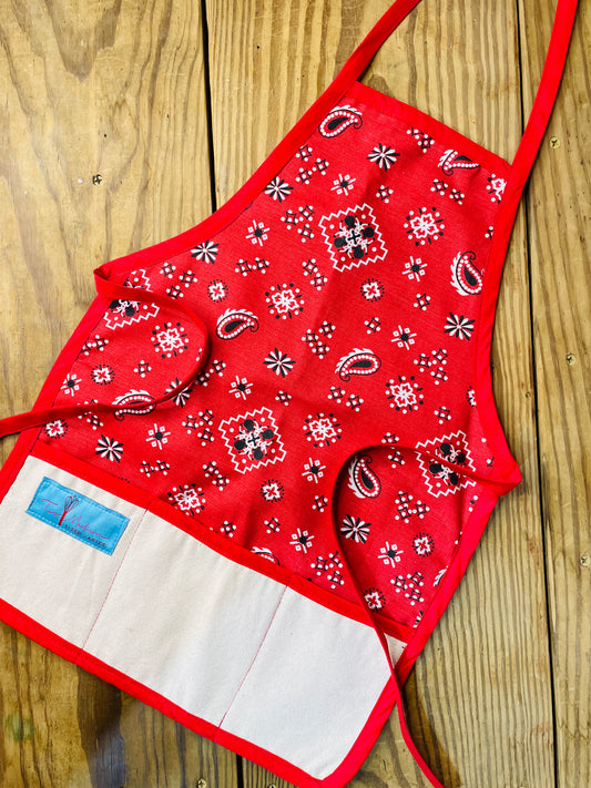 Amanda Bright Designs childrens bandana print apron western cowboy roping style for bake time play time 