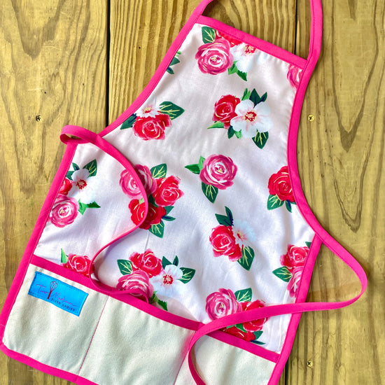 Two Medium Sized Ladies pink roses childrens apron valentines day romantic kids craft apron