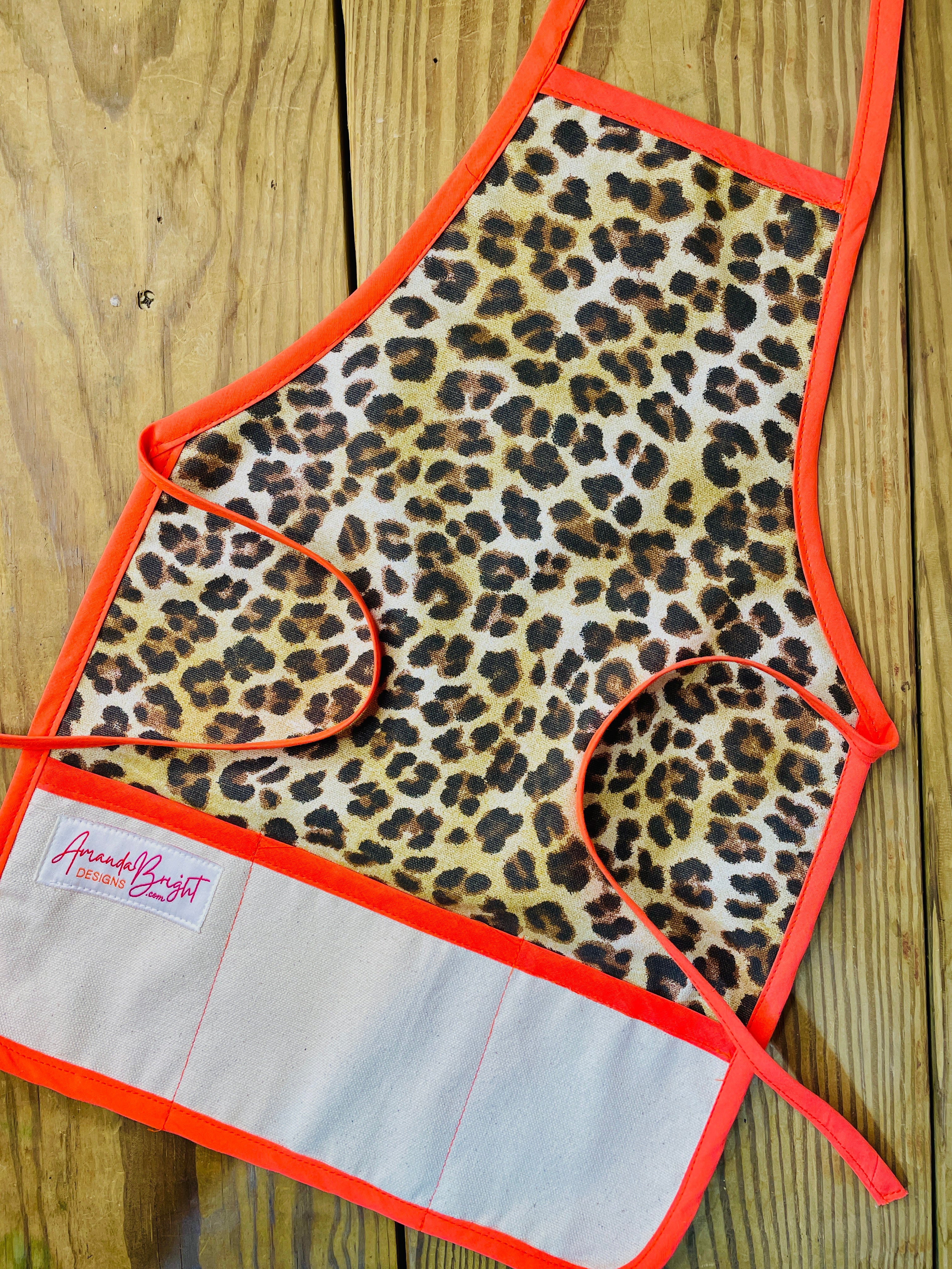 Children's Leopard Print Apron Neon Orange Strings – Amanda Bright Designs