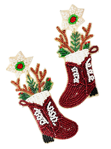 Western Cowboy Christmas Boot Dangle Earrings