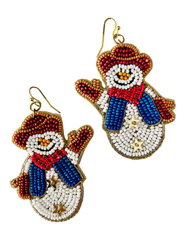 Cowboy Snowman Seed Bead Earrings