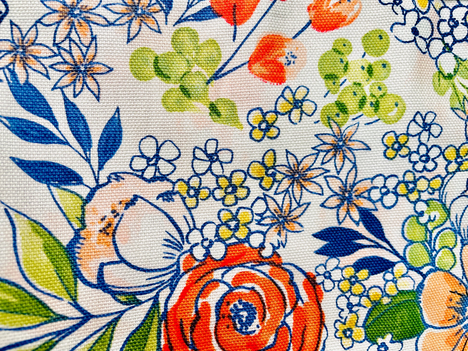 Close-up of colorful floral patterned fabric.