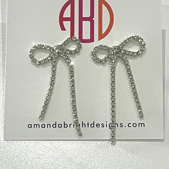 Amanda Bright Designs Diamond Bow Crystal 1" Post Earrings for holidays christmas parties