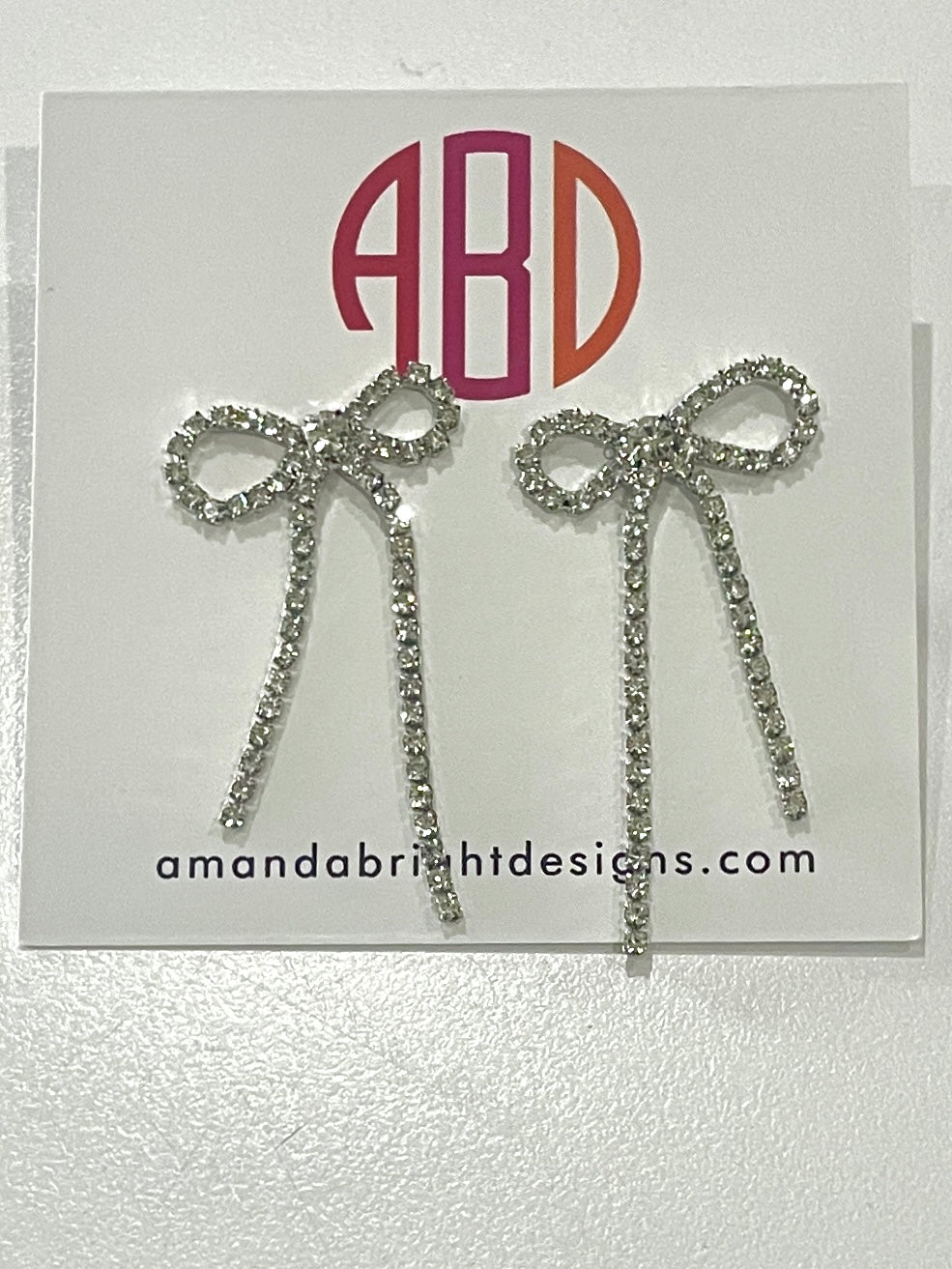 Amanda Bright Designs Diamond Bow Crystal 1" Post Earrings for holidays christmas parties