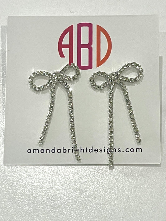 Amanda Bright Designs Diamond Bow Crystal 1" Post Earrings for holidays christmas parties