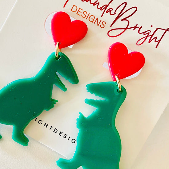 Amanda Bright Designs dinosaur heart earrings