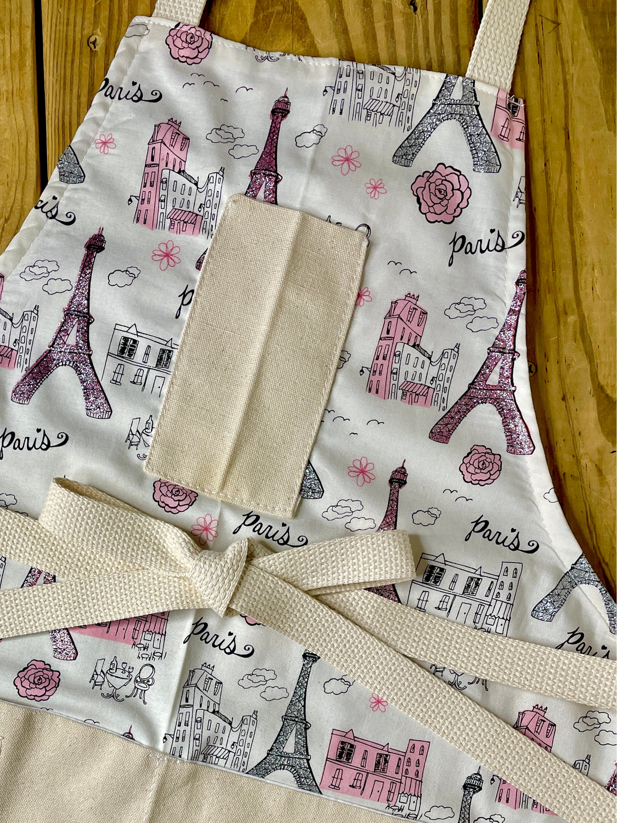 Amanda Bright Designs Eiffel Tower Glitter Apron Paris city of lights pink roses