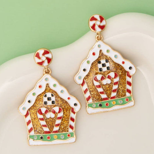 Gingerbread House Enamel Earrings