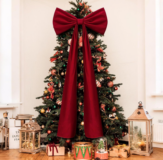 Extra Large Velvet Ribbon and Bow Tree Topper 20" x 71"