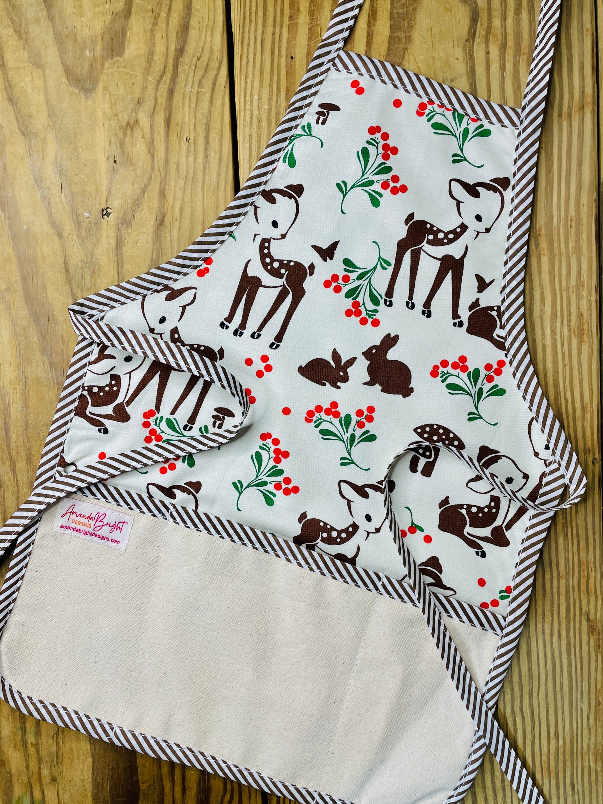 Amanda Bright Designs Children's Christmas Aprons Grinch Hello Kitty Nightmare Before Christmas Gingerbread Kitchen Baking Mommy and Me Peppermint Swirl Forest Fawn Rudolph