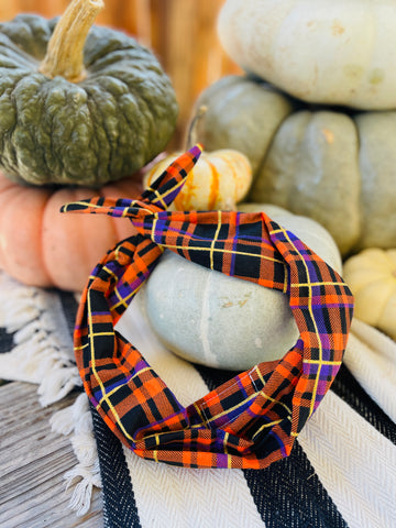 Tie Headband - Halloween Plaid