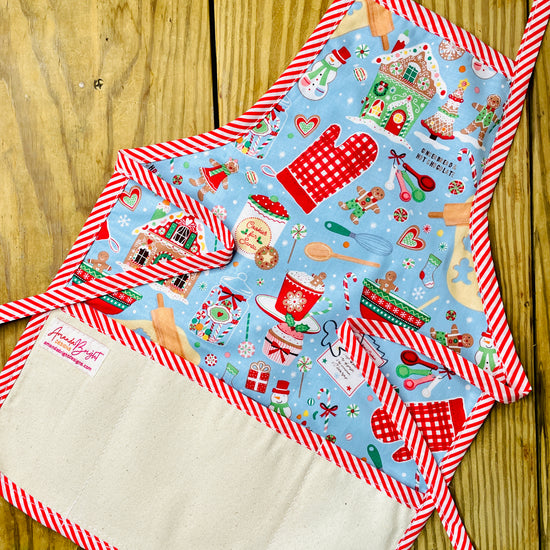 Amanda Bright Designs Children's Christmas Aprons Grinch Hello Kitty Nightmare Before Christmas Gingerbread Kitchen Baking Mommy and Me Peppermint Swirl Forest Fawn Rudolph