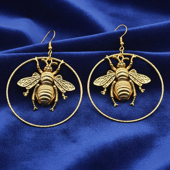 Amanda Bright Designs Golden Bee Hoop Earrings 