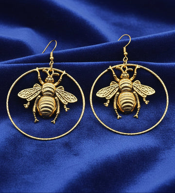 Amanda Bright Designs Golden Bee Hoop Earrings 