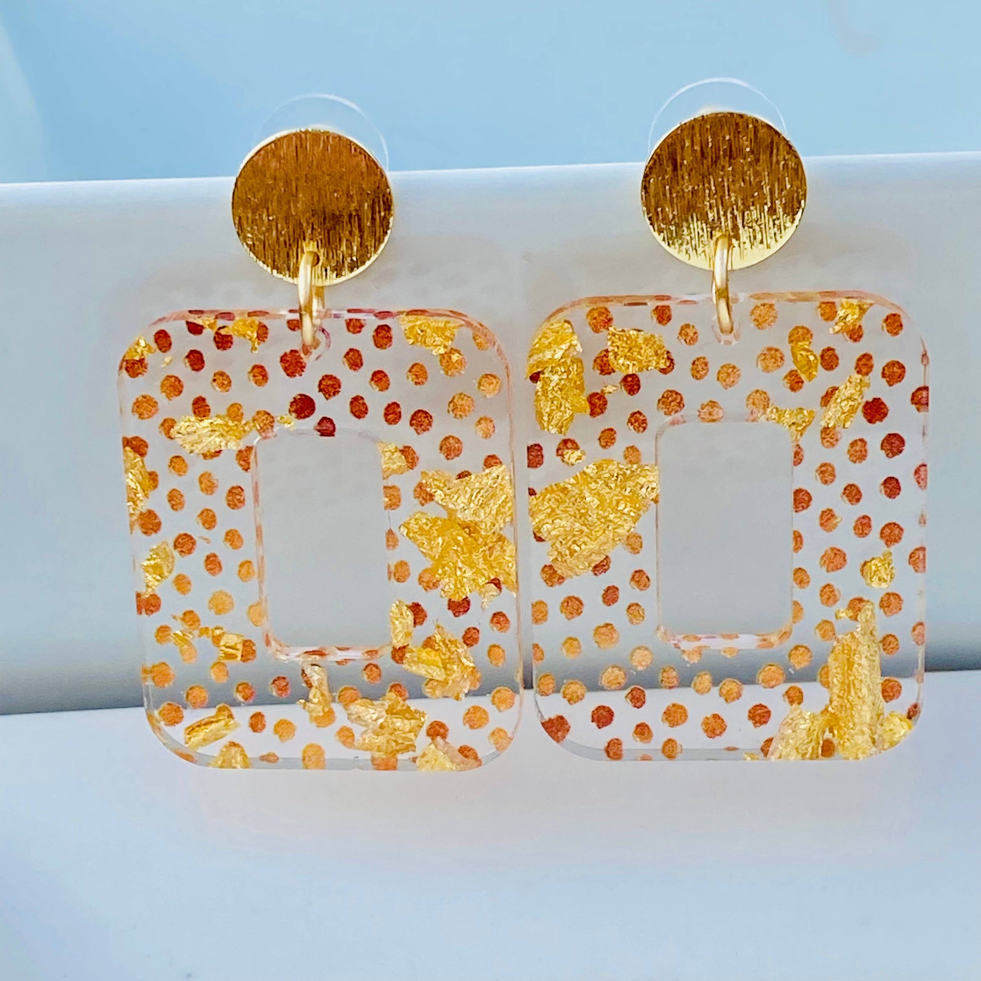 Amanda Bright Designs Gold Foil Confetti Rectangular Earrings