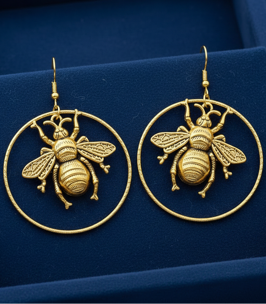 Golden Bee Hoop Earrings