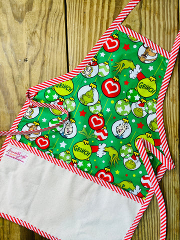 Amanda Bright Designs Children's Christmas Aprons Grinch Hello Kitty Nightmare Before Christmas Gingerbread Kitchen Baking Mommy and Me Peppermint Swirl Forest Fawn Rudolph