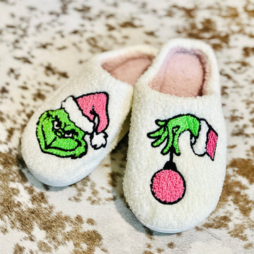 Grinch Pink Sherpa Slippers