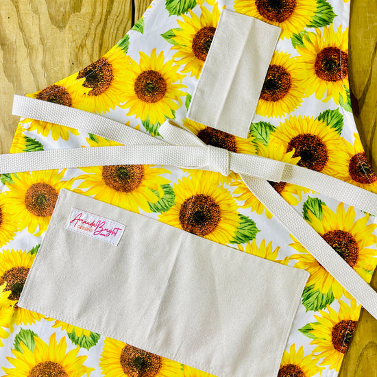 Amanda Bright Designs sunflower apron with brown centers