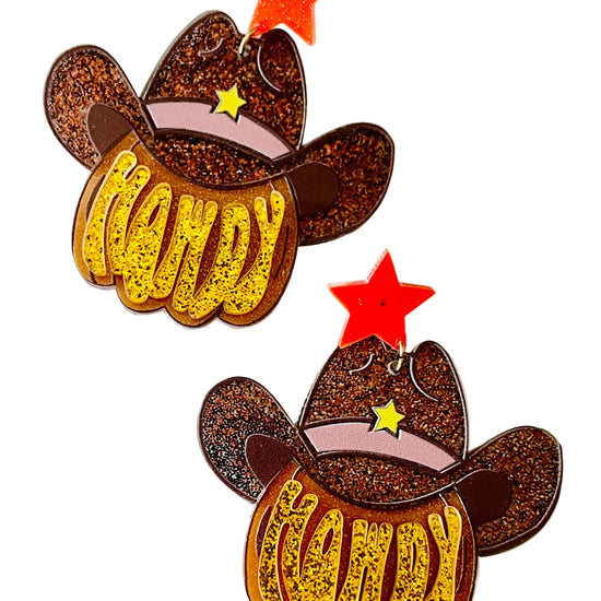 Amanda Bright Designs howdy cowboy hat and star layered acetate earrings