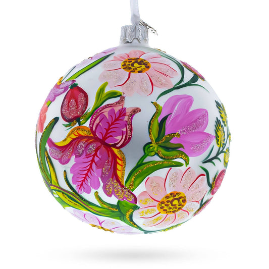 Irises and Cosmeya Flowers Handpainted Glass Ball, Imported