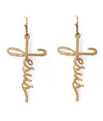 Jesus Cross Shape Gold Earrings