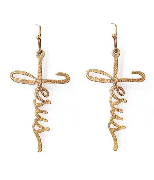 Jesus Cross Shape Gold Earrings