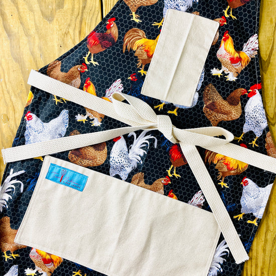 Amanda Bright Designs Kathleen Apron chickens roosters wire coop farm ranch Texas