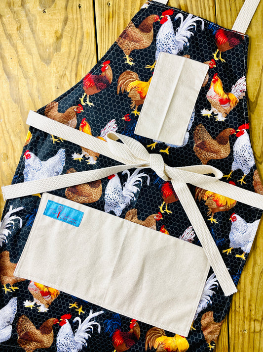 Amanda Bright Designs Kathleen Apron chickens roosters wire coop farm ranch Texas