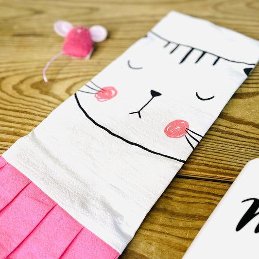 Kitty Cat Pink Ruffle Kitchen Towel