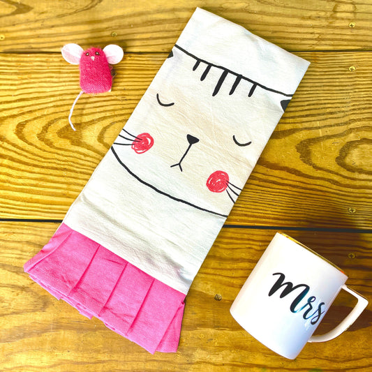 Kitty Cat Pink Ruffle Kitchen Towel