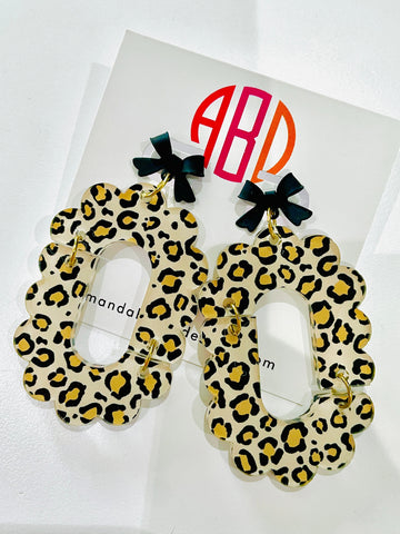 Amanda Bright Design leopard and black bow statement earring acrylic USA made