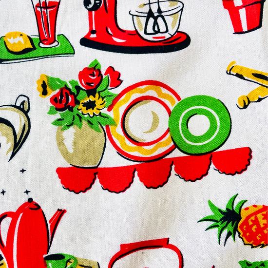 Amanda Bright Designs retro midcentury apron pattern mixer dishes tea kettle Lucille Apron