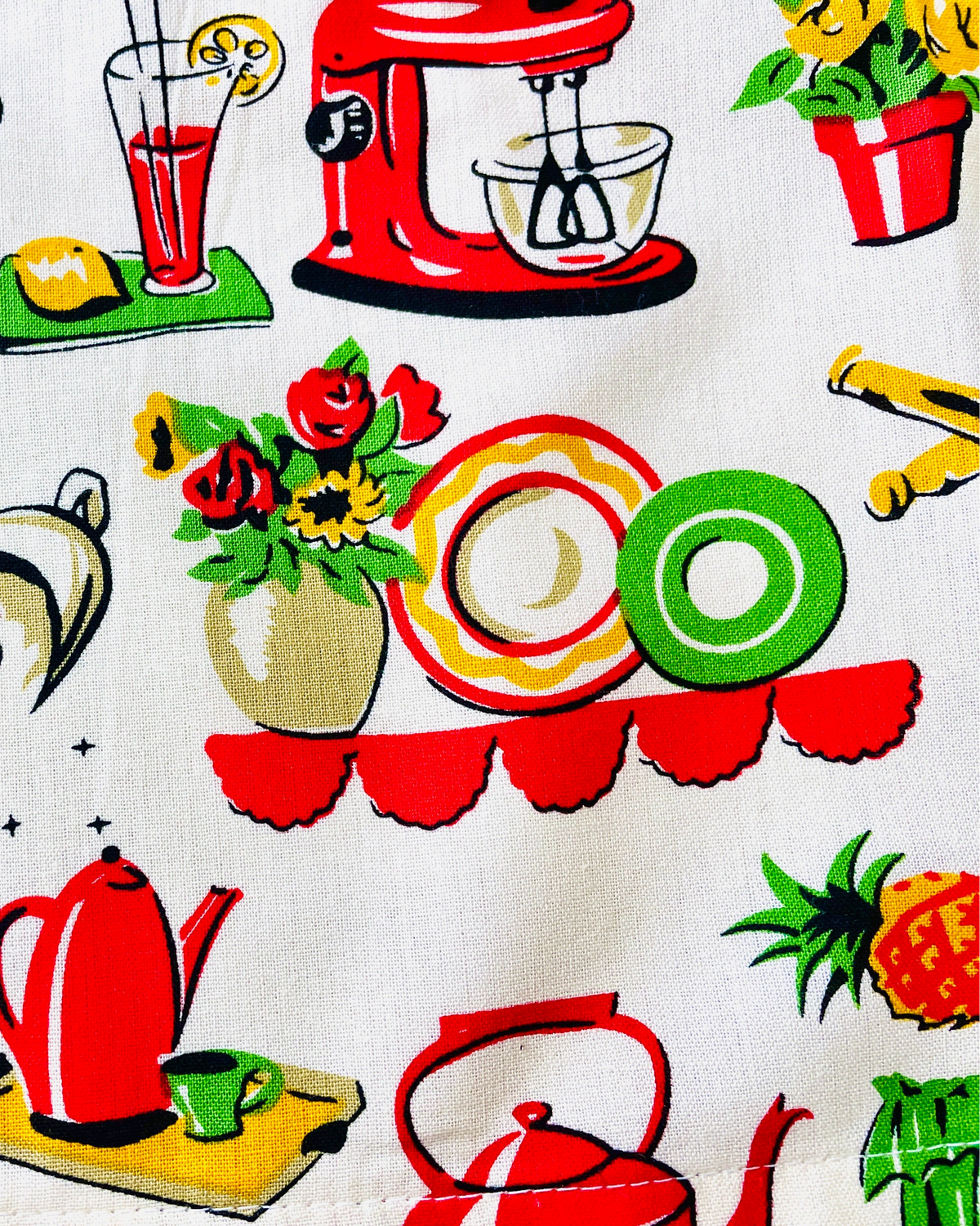 Amanda Bright Designs retro midcentury apron pattern mixer dishes tea kettle Lucille Apron
