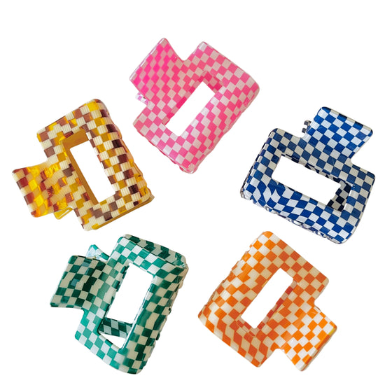 Amanda Bright Designs Micro Checkered 2 inch hair clips pink navy orange green tortoise brown