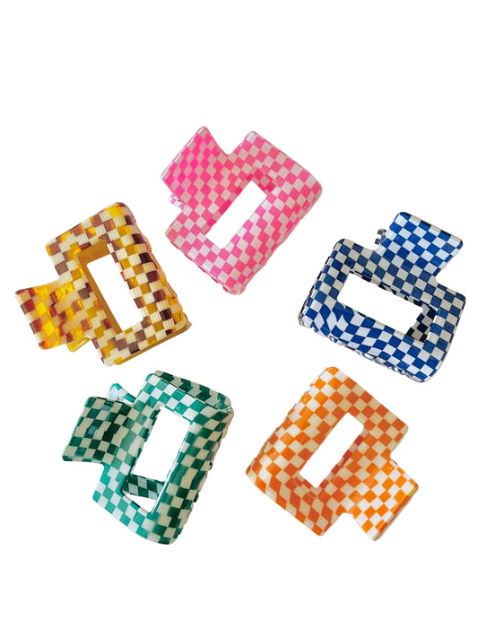 Amanda Bright Designs Micro Checkered 2 inch hair clips pink navy orange green tortoise brown