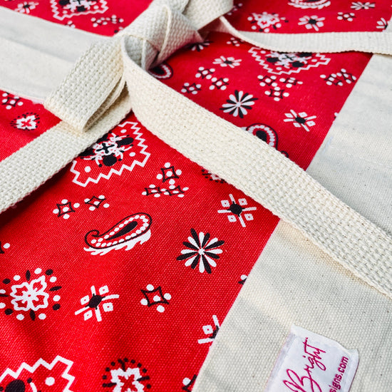 Amanda Bright Designs Montana Red Bandana Print horse lover western  print apron with webbed cotton strings and canvas pockets